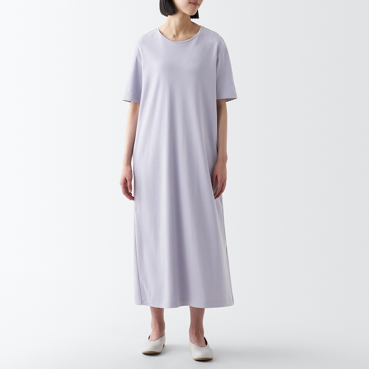 

Платье гладкой вязки с короткими рукавами MUJI, лаванда