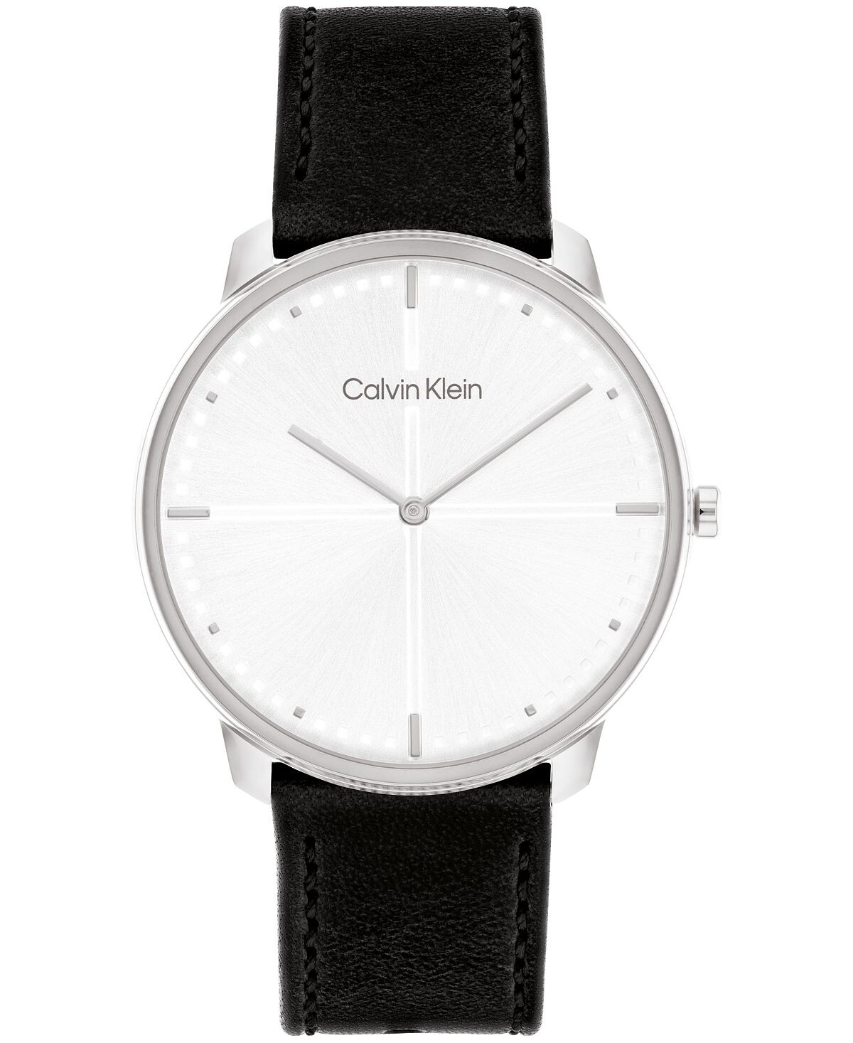 

Часы унисекс с черным кожаным ремешком, 40 мм Calvin Klein