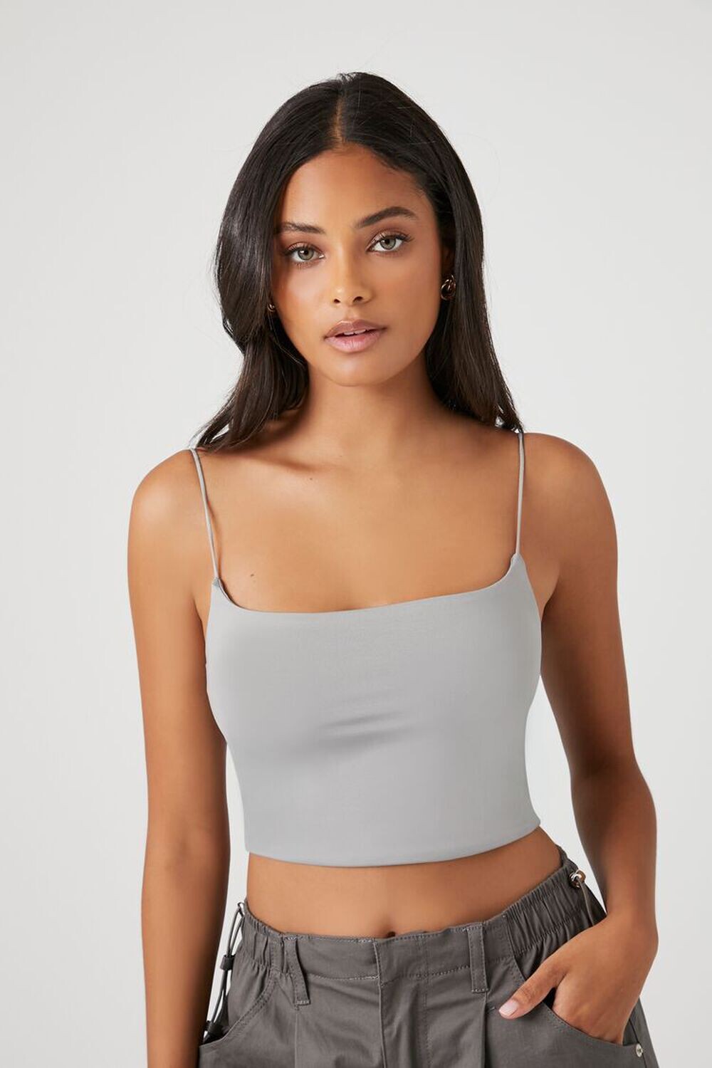 

Контурная укороченная майка Forever 21, серый