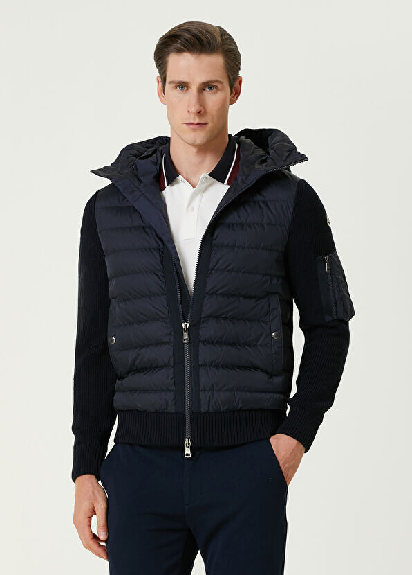 

Стеганое пальто с капюшоном Moncler, синий