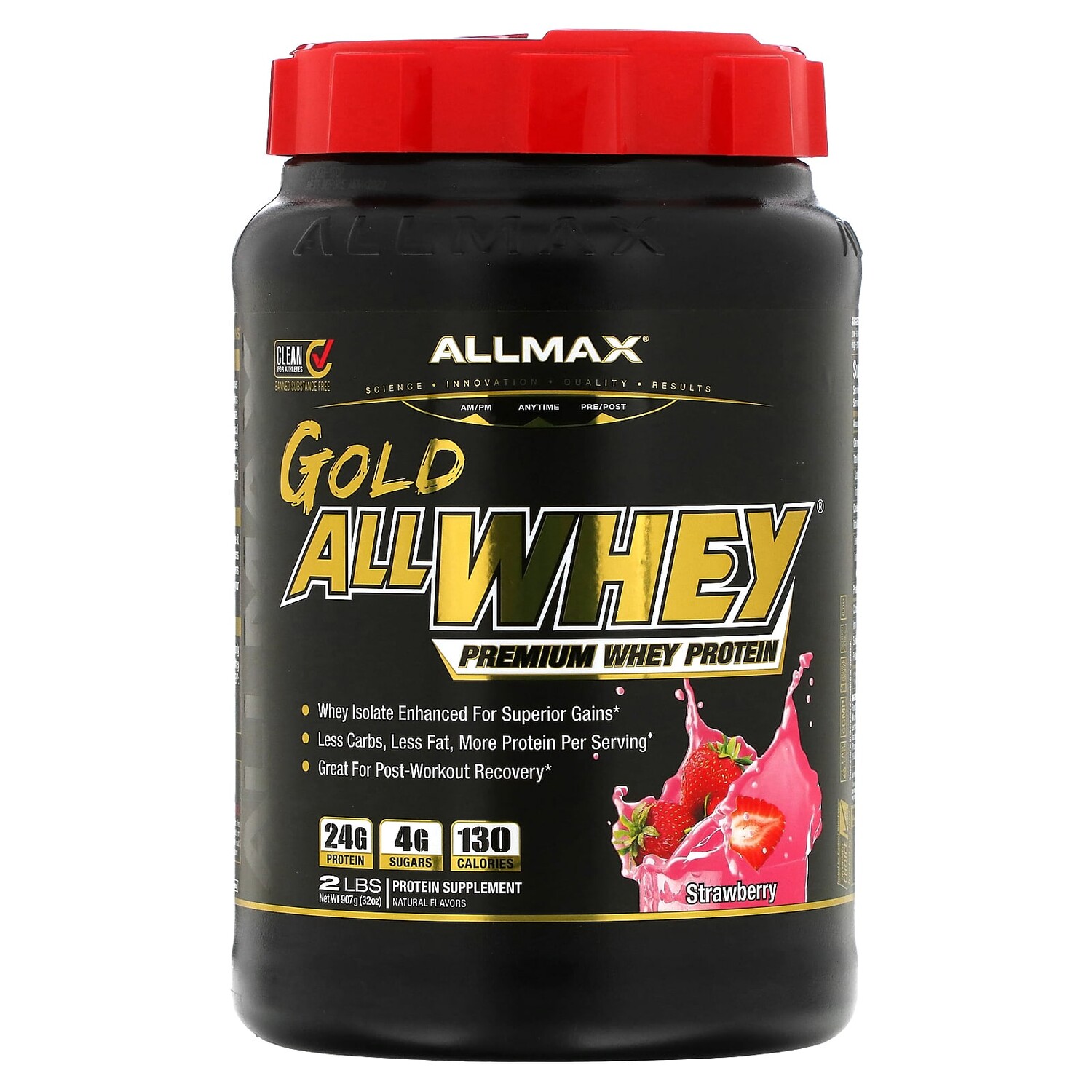 

AllWhey Gold, 100% сывороточный белок премиум-качества, со вкусом клубники, 907 г (2 фунта), ALLMAX