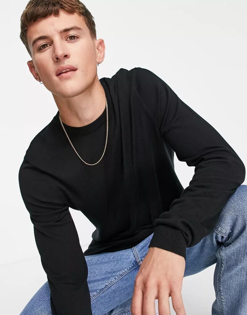 

Черный вязаный хлопковый джемпер ASOS