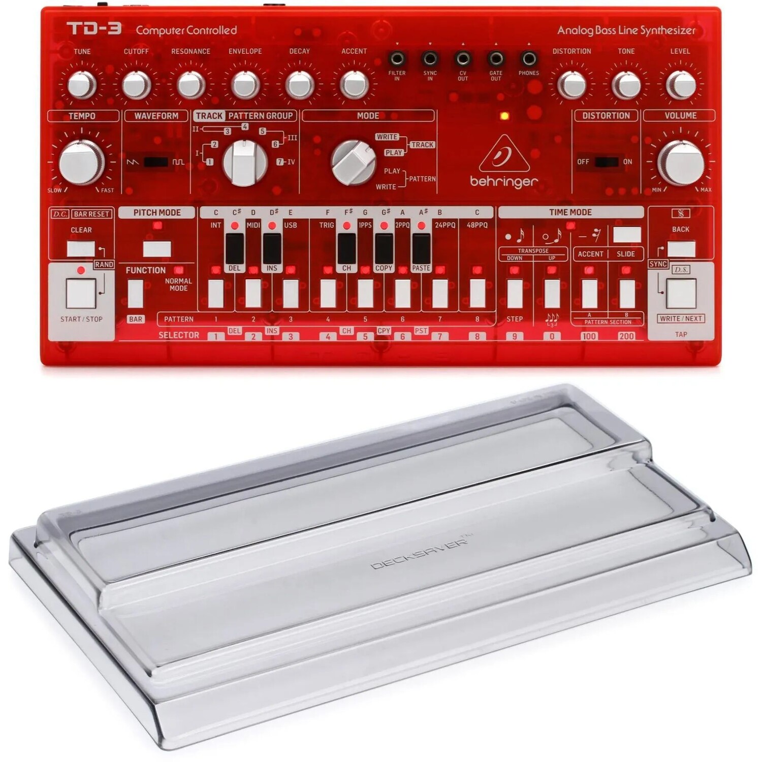 

Новый аналоговый синтезатор басовой линии Behringer TD-3-SB с крышкой Decksaver — клубника