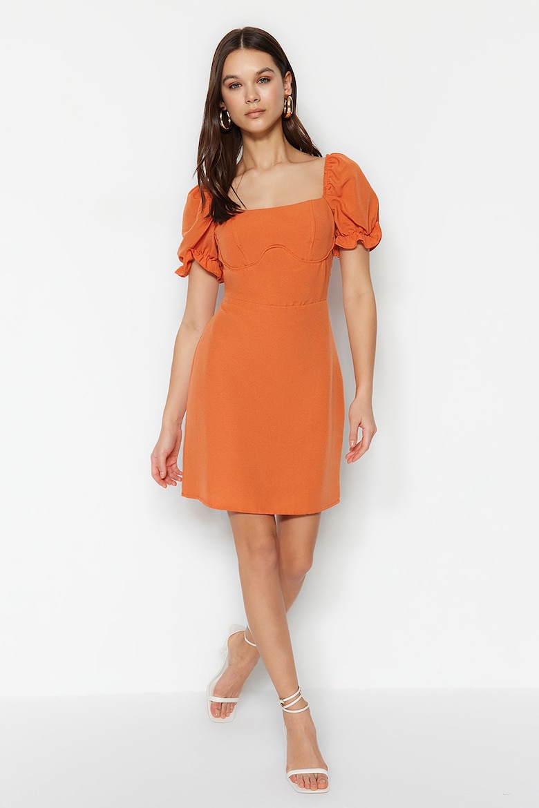 Короткое платье с пышными рукавами Trendyol, оранжевый короткое платье с рукавами 34 l оранжевый