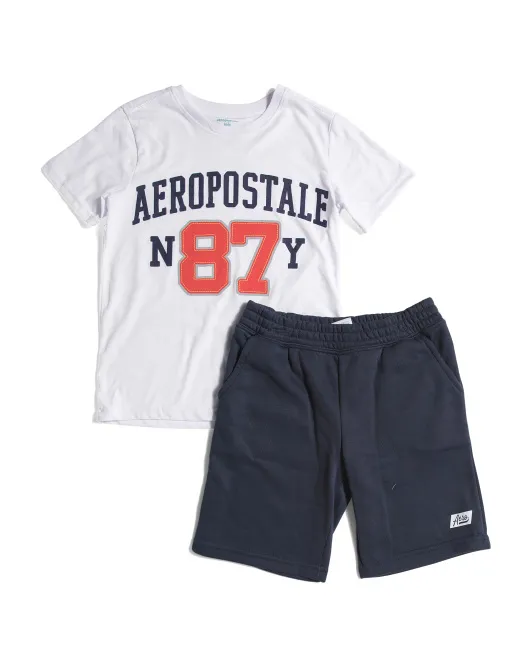 

Комплект из 2 футболок и шорт с рисунком для больших мальчиков Aeropostale Kids, белый/синий