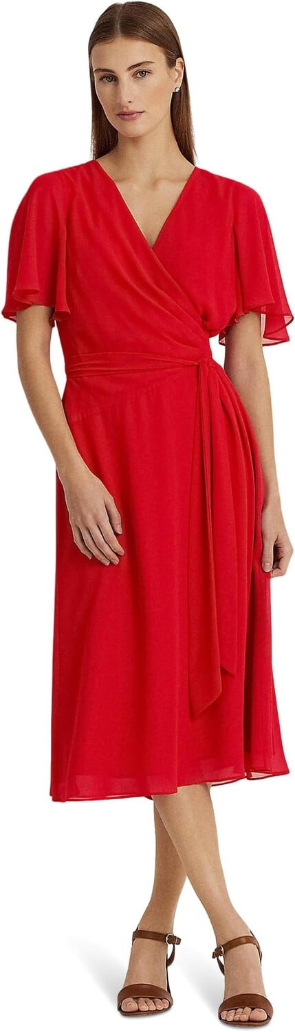 

Платье LAUREN Ralph Lauren Belted Georgette Dress, цвет Martin Red