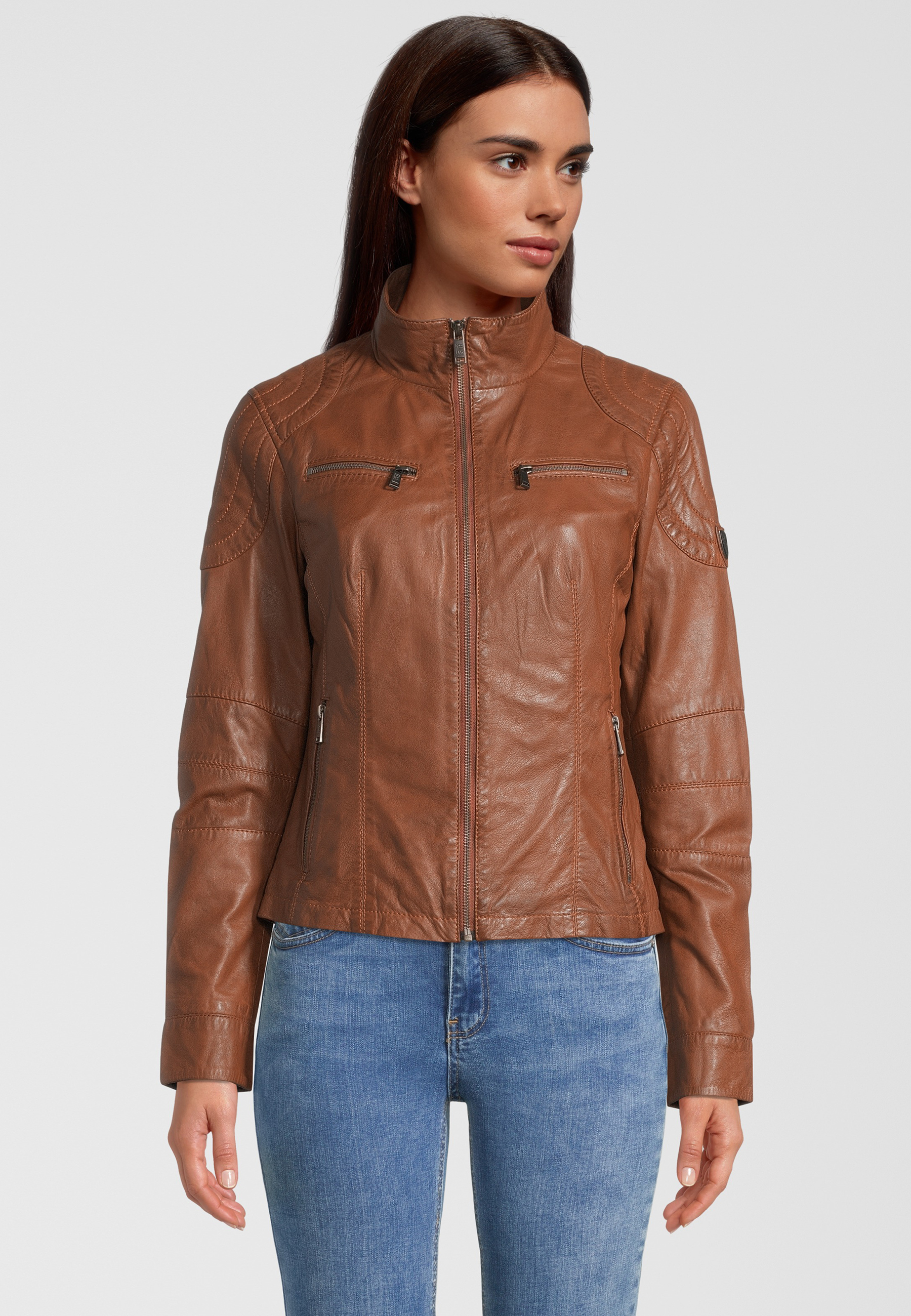 Кожаная куртка H.I.S mit Schulterpolster Detail, цвет D COGNAC кожаная куртка h i s mit reverskragen цвет d brown