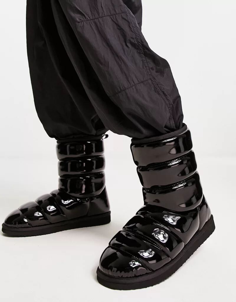 Черные блестящие стеганые ботинки ASOS