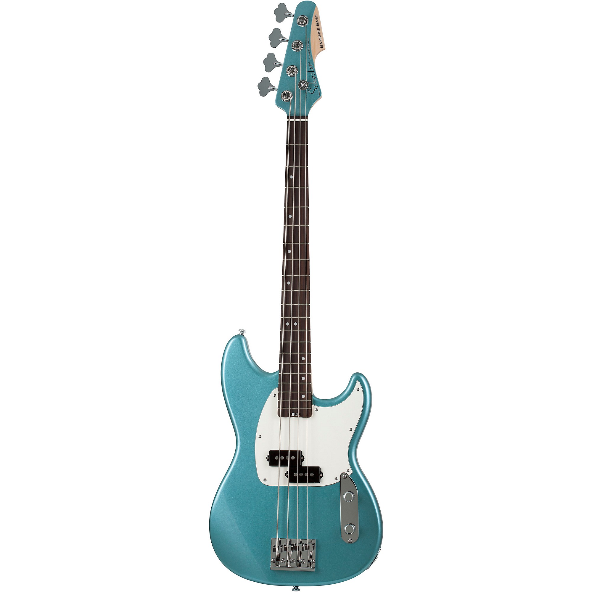 цена Schecter Guitar Research Banshee 4-струнная электрическая бас-гитара с короткой мензурой Pelham Blue White Pickguard