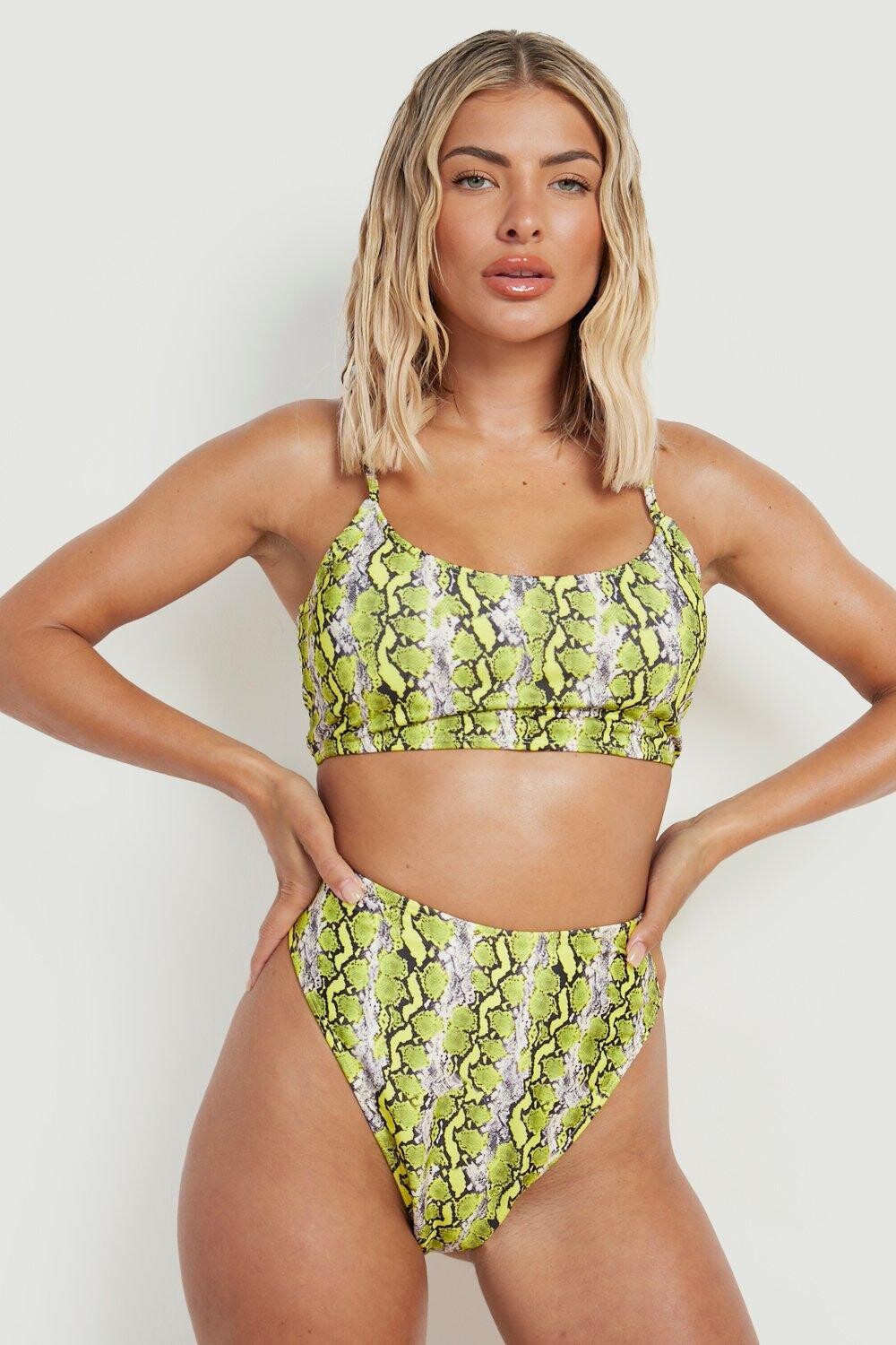 

Длинный топ бикини с совком neon snake Boohoo, желтый