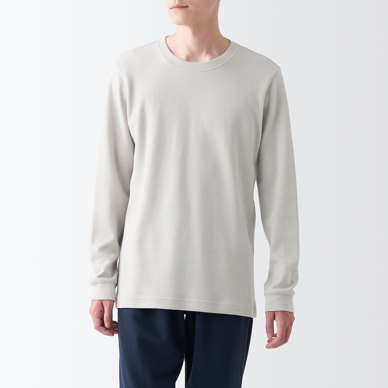 

Теплая хлопковая футболка с круглым вырезом и длинными рукавами MUJI, песочно-бежевый