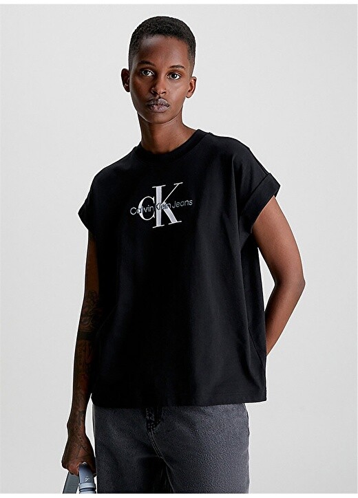 

Черные женские футболки с круглым вырезом Calvin Klein Jeans, Черный