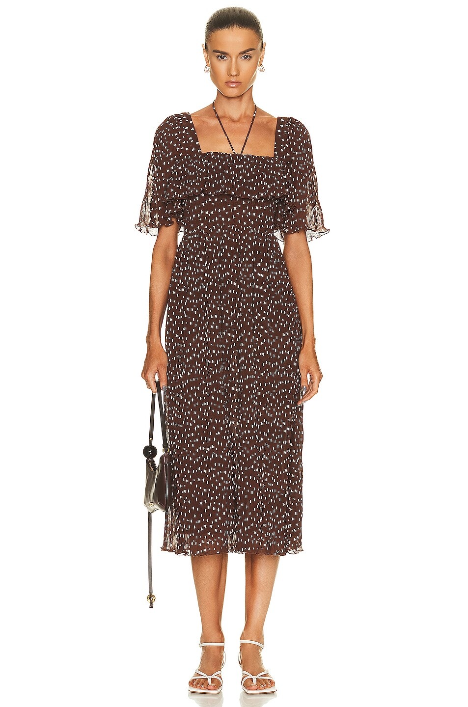 

Платье миди Ganni Pleated Georgette Midi Smock Dress, цвет Rocky Road