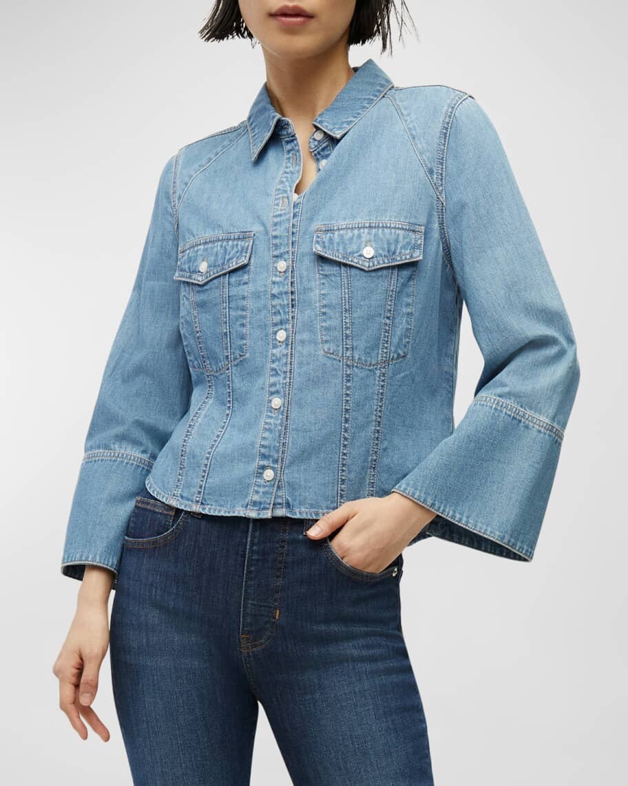 

Джинсовая рубашка Tivi с расклешенными рукавами Veronica Beard Jeans