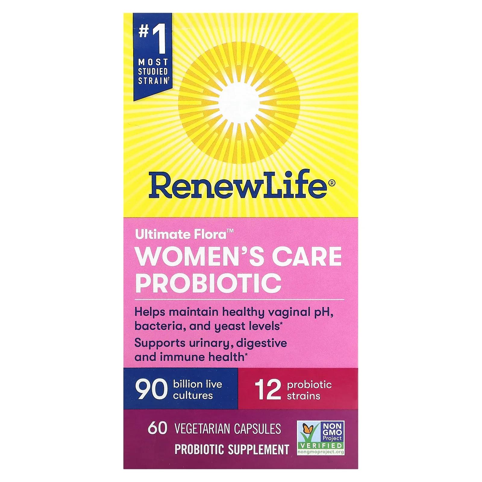 цена Renew Life Пробиотик Ultimate Flora Women's Care 90 миллиардов 60 вег капсул