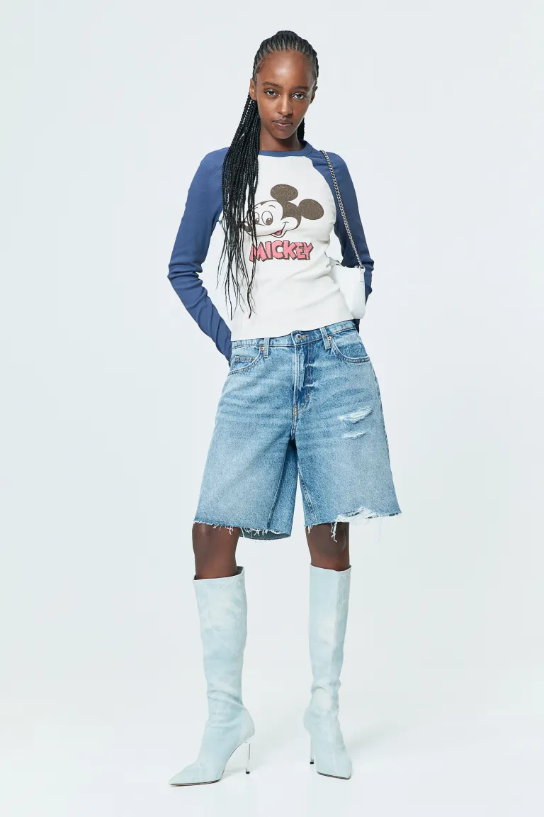 

Блуза с принтом и длинными рукавами H&M, синий