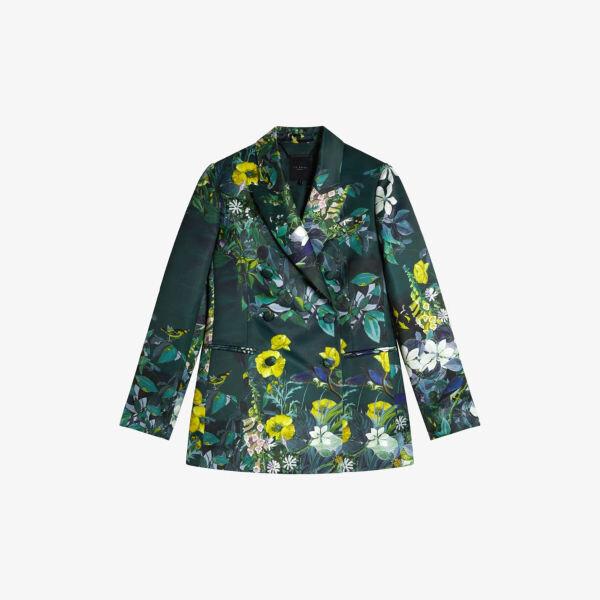 

Двубортный атласный блейзер Aikaa с цветочным принтом Ted Baker, зеленый