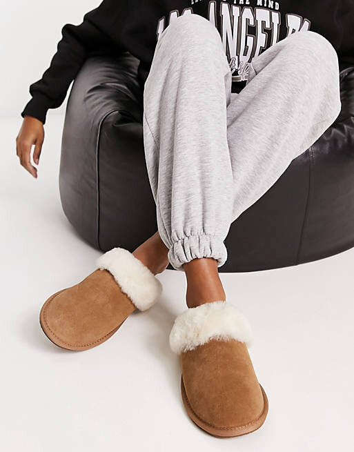 

Каштановые тапочки премиум-класса из овчины ASOS DESIGN Zeus