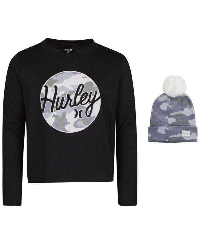 

Футболка для больших девочек с шапкой Hurley, черный