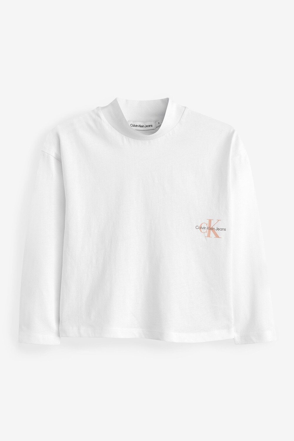 

Белая футболка с длинными рукавами для девочек с узором монограммы Calvin Klein, белый