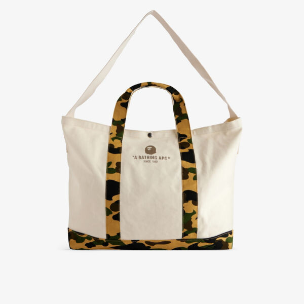 

Сумка-тоут из хлопка с вышитым логотипом и камуфляжной отделкой A Bathing Ape, желтый