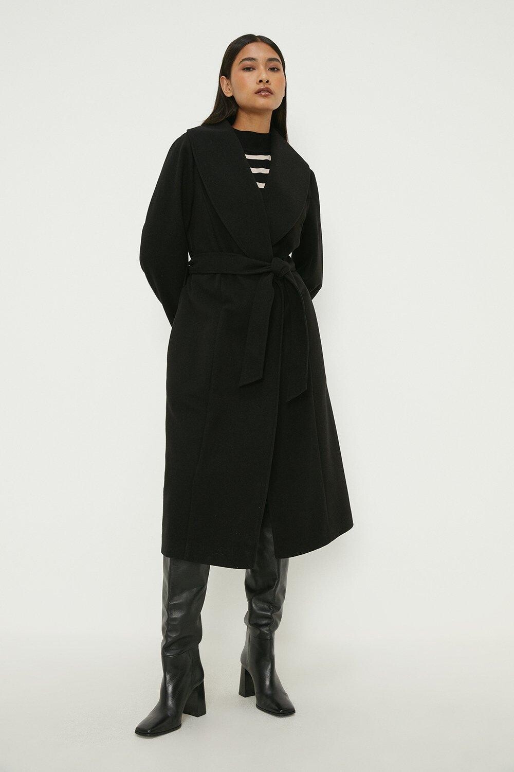 

Миниатюрное длинное пальто с запахом Dorothy Perkins, черный
