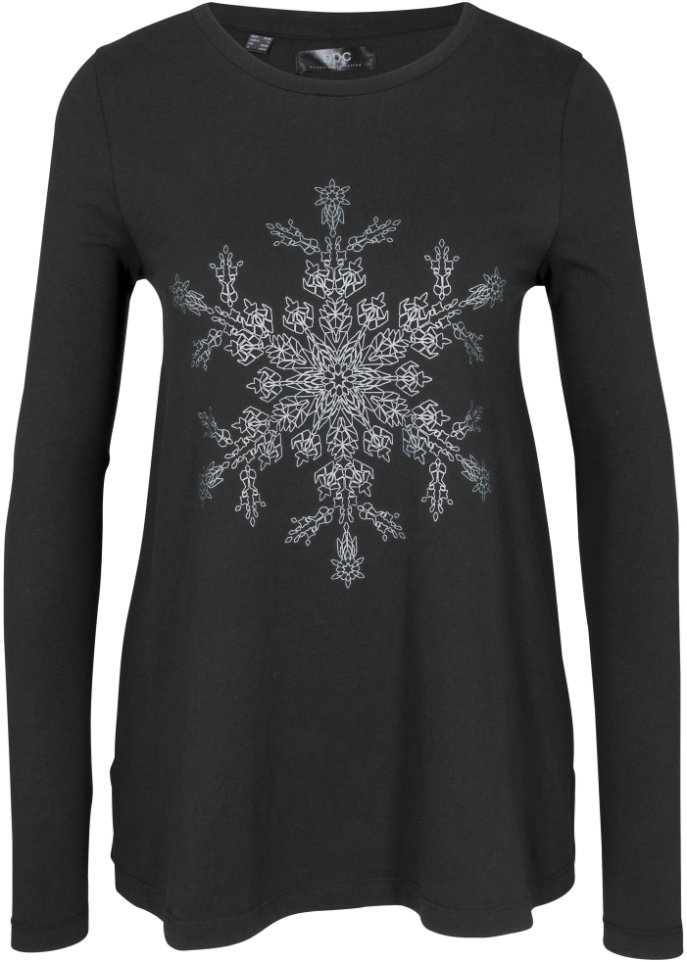 цена Хлопковая рубашка с длинными рукавами и металлизированным принтом снежинок Bpc Bonprix Collection, черный