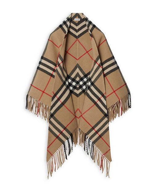 

Шерстяная накидка в клетку с принтом Burberry, цвет Tan/Beige