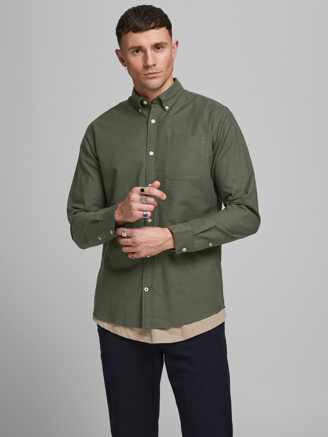 

Рубашка Jack & Jones Slim Fit mit Brusttasche JJEOXFORD, зеленый