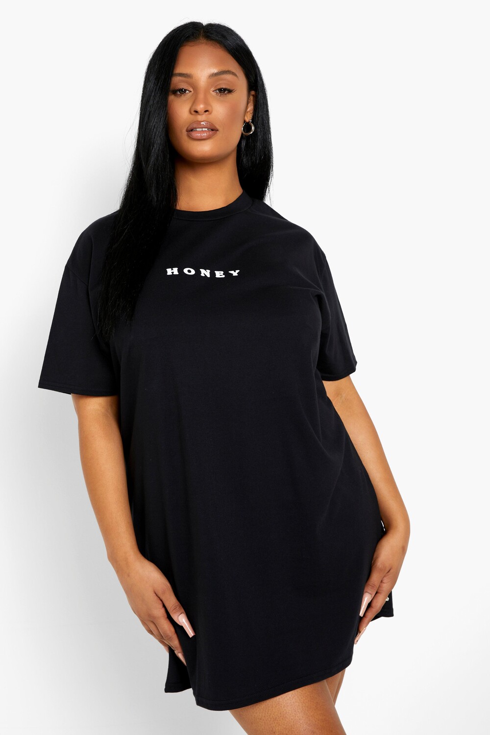 

Платье-футболка оверсайз медового оверсайза Boohoo, черный