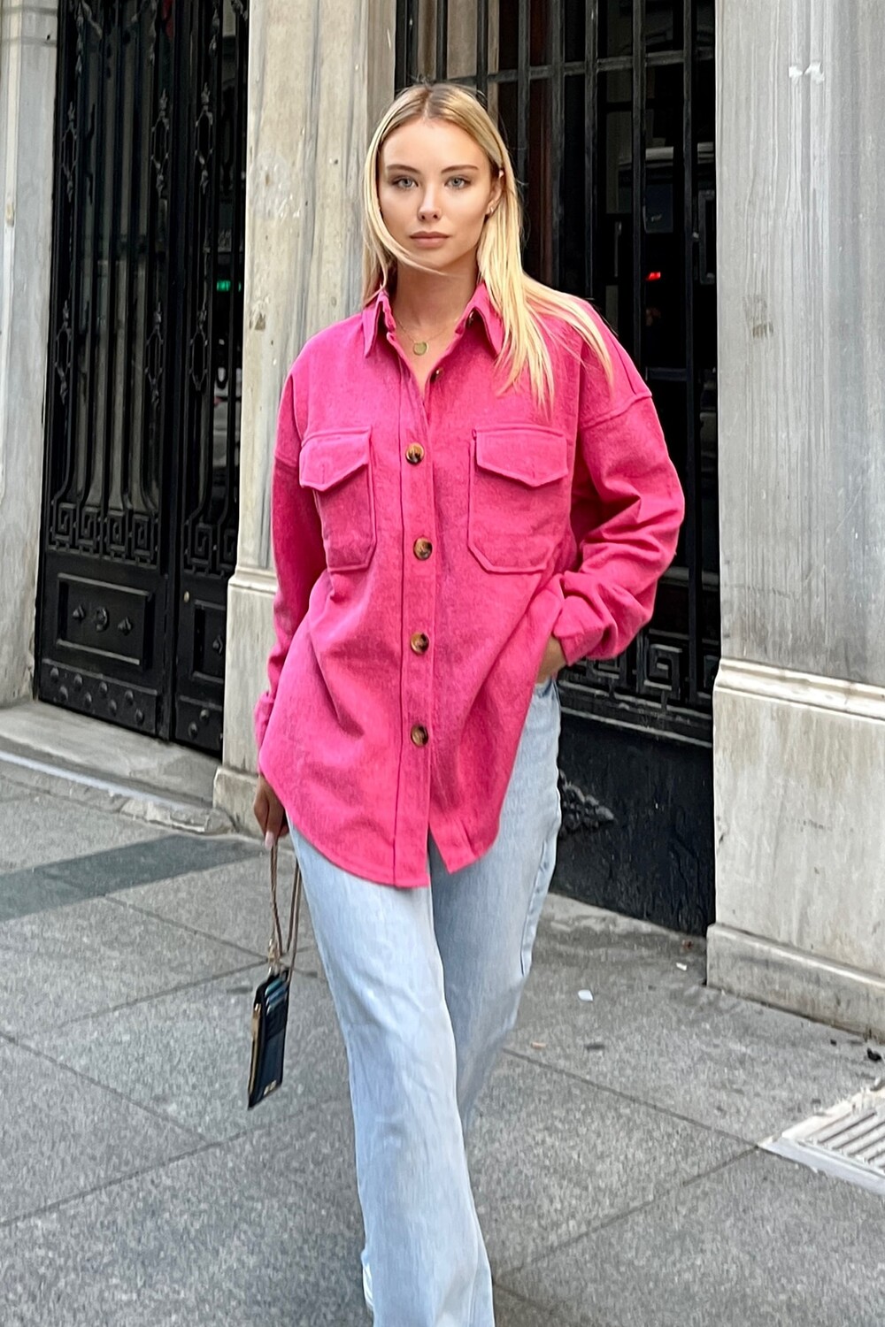 

Рубашка - Розовая - Oversize Trend Alaçatı Stili, розовый
