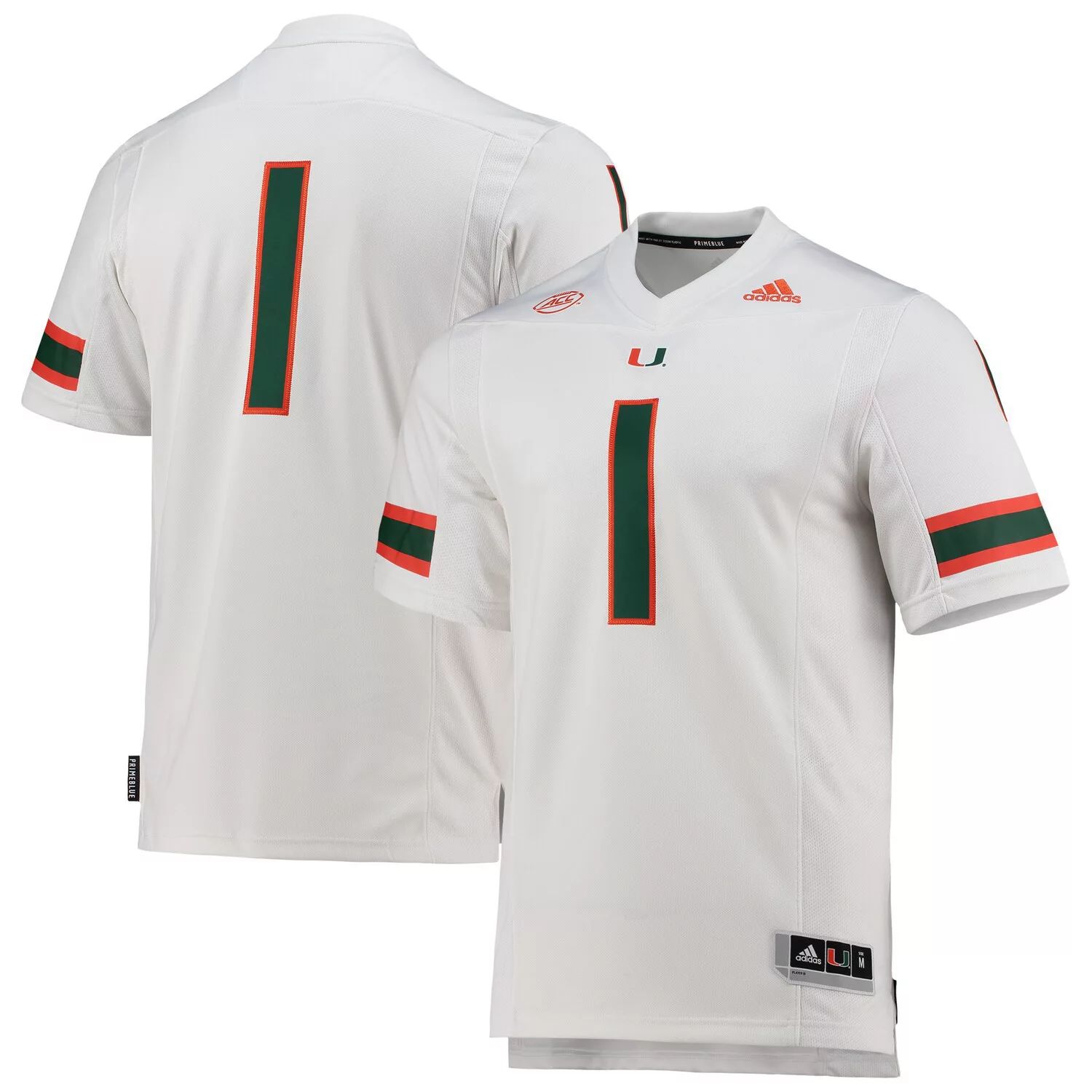 Мужская белая футбольная майка #1 Miami Hurricanes Team Premier adidas