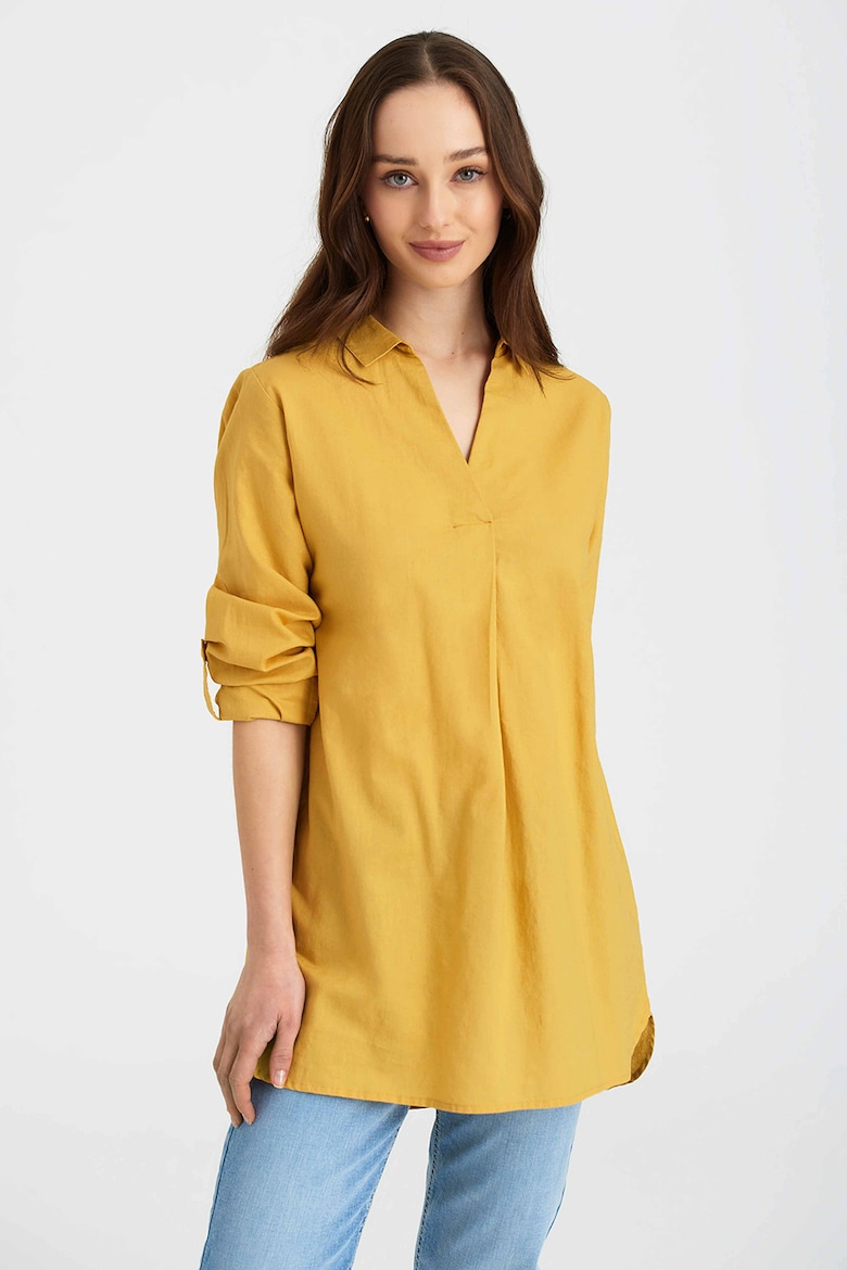 Длинная льняная блузка с заостренным воротником Greenpoint, желтый