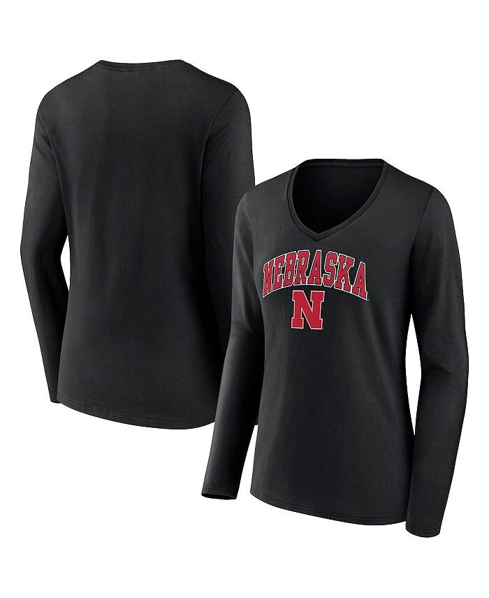 

Женская черная фирменная футболка Nebraska Huskers Evergreen Campus с длинными рукавами и v-образным вырезом Fanatics, черный