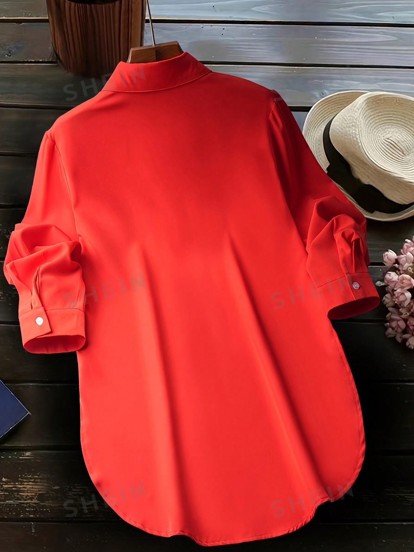 Женская однотонная повседневная рубашка с изогнутым подолом и боковым разрезом, красный