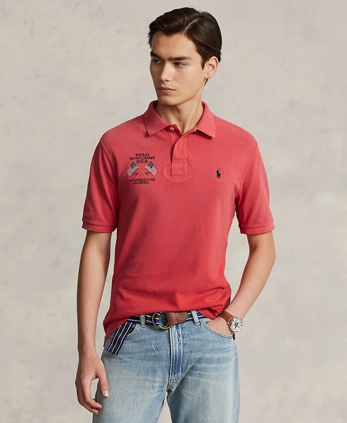 

Мужская рубашка-поло классического кроя в сетку с вышивкой Polo Ralph Lauren, красный