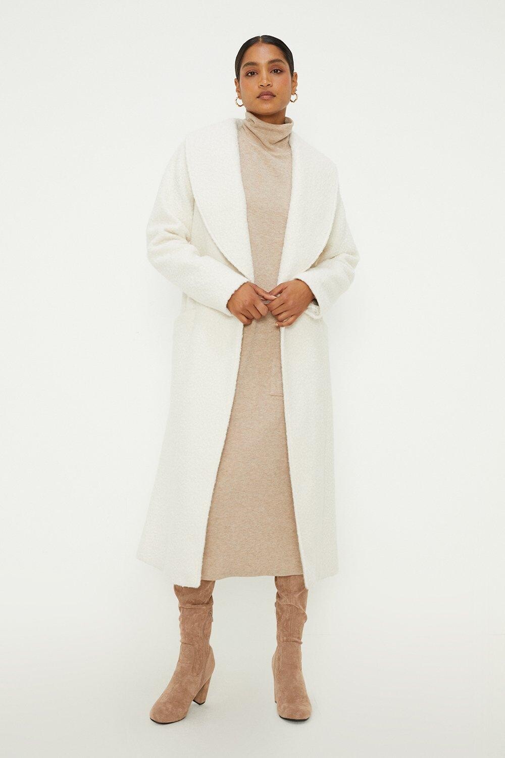 

Длинное пальто с запахом из букле Dorothy Perkins, белый