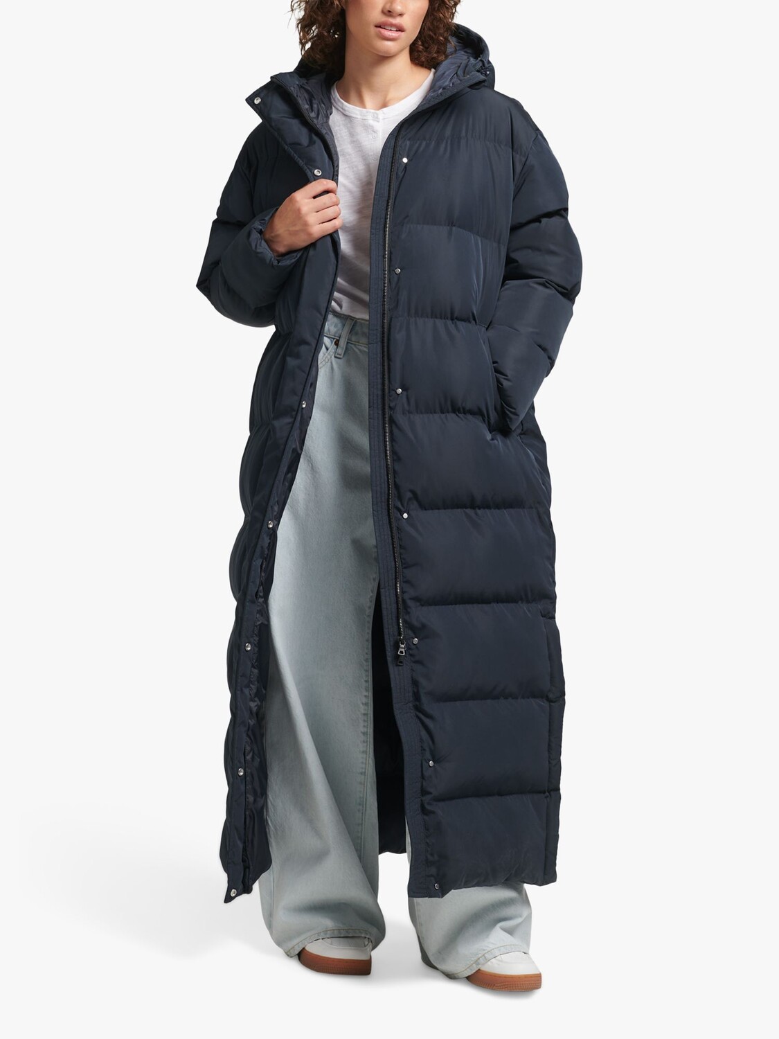 

Пуховик макси с капюшоном Superdry, затмение темно-синий
