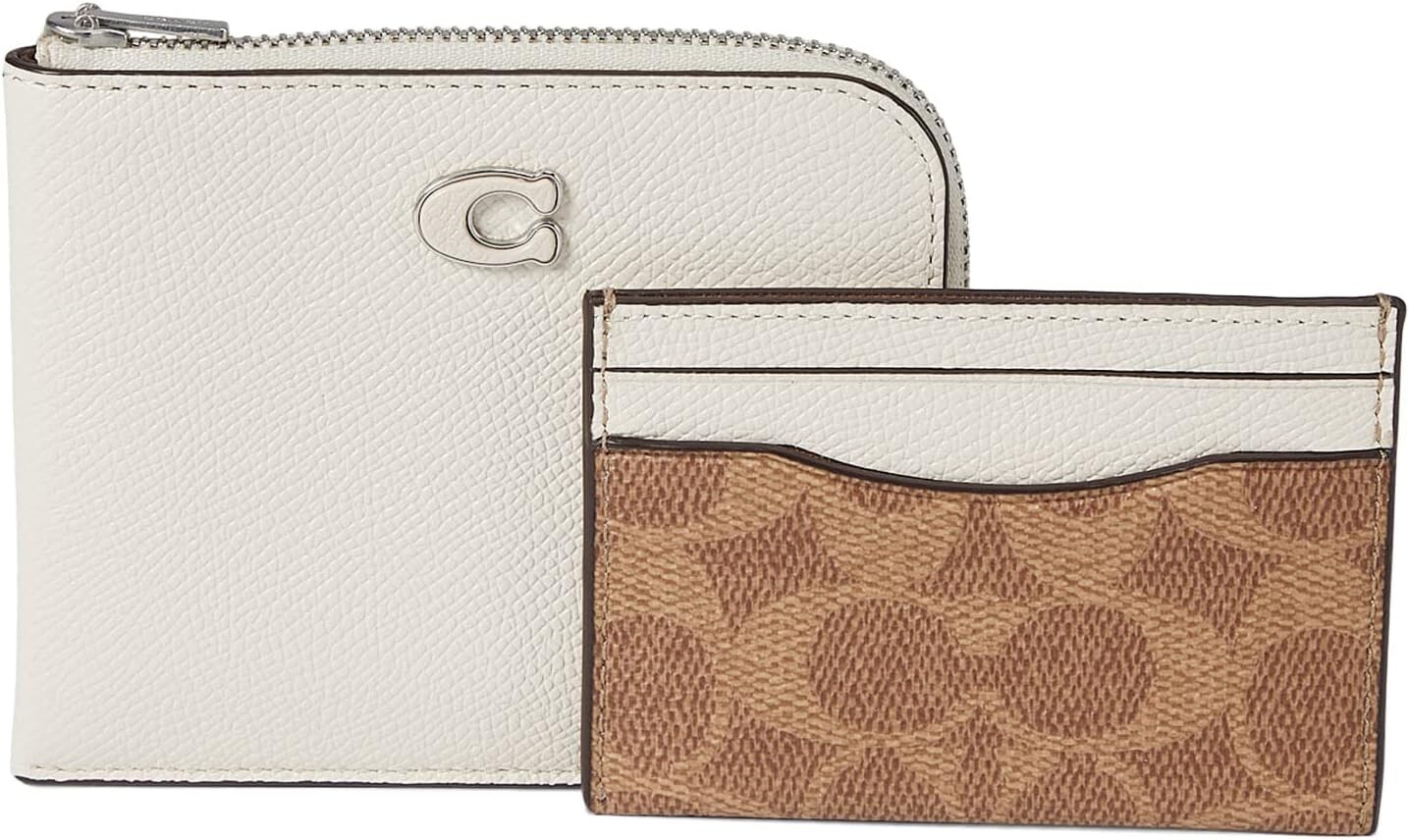 

Кошелек 3-в-1 с L-молнией из кожи с перекрестным рисунком COACH, цвет Chalk