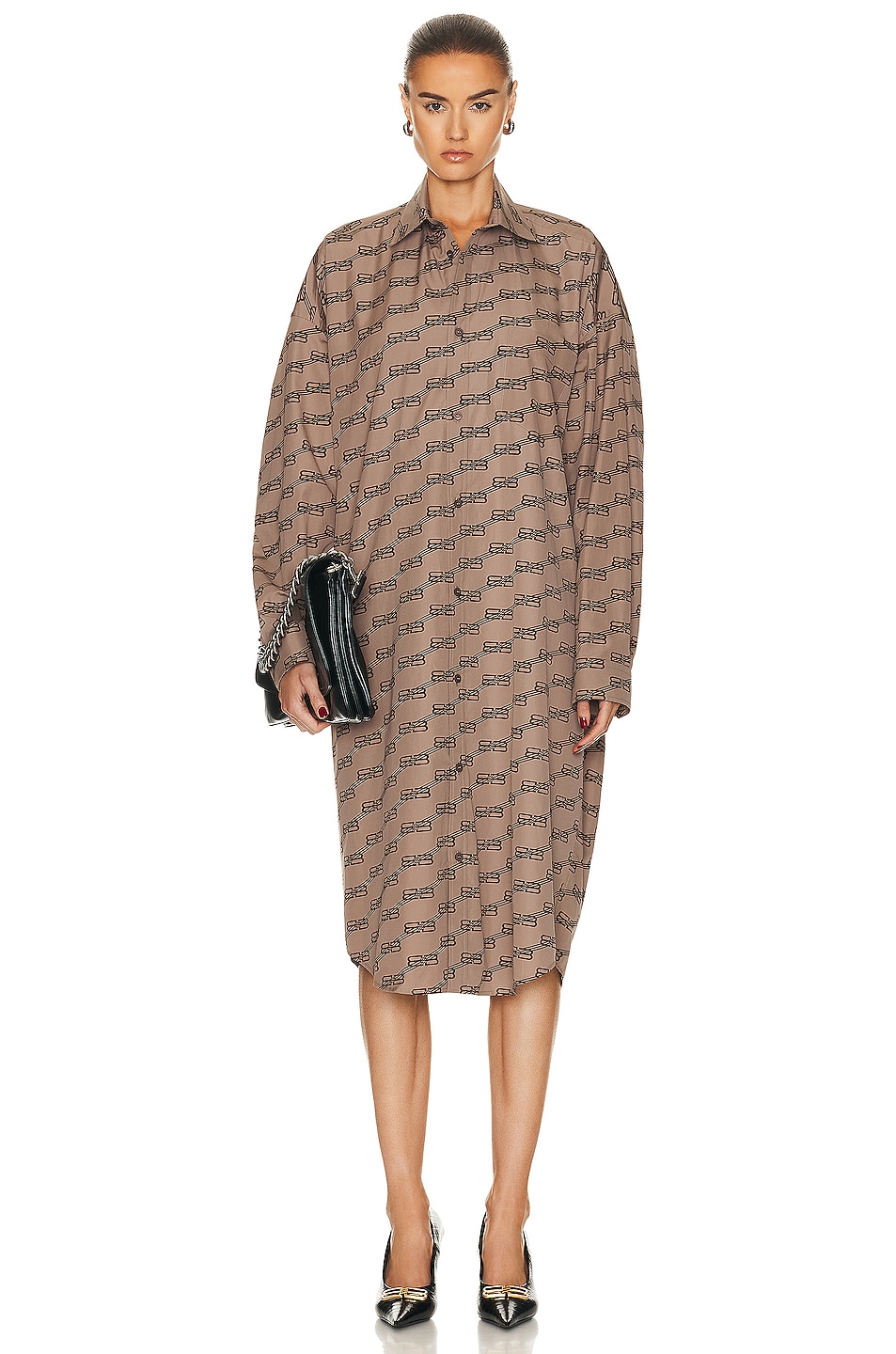 Платье Balenciaga Long Sleeve Cocoon, цвет Beige & Brown