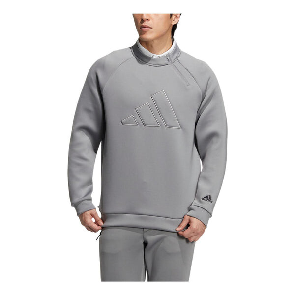 

Толстовка Men's adidas Bos Spcr Sweat Solid Color Large Logo Embroidered Pullover Round Neck Half Zipper Long Sleeves Gray, серый