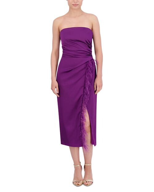 

Платье без бретелек с отделкой перьями BCBGMAXAZRIA, цвет Purple