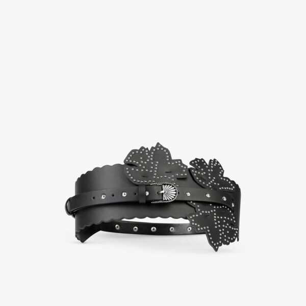 

Кожаный ремень с цветочной вставкой и заклепками The Kooples, черный