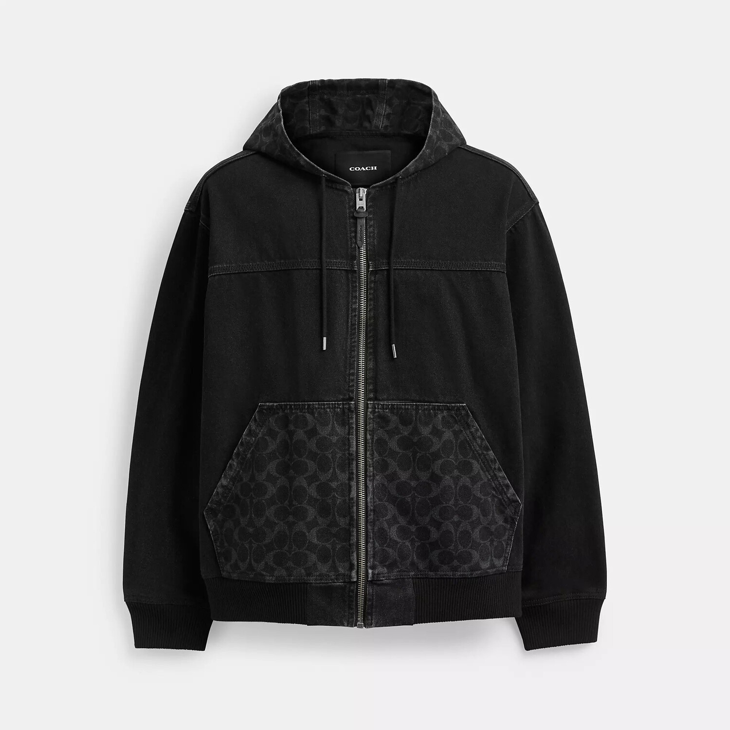 

Джинсовая куртка на молнии с капюшоном Coach Outlet Signature, цвет Black Wash