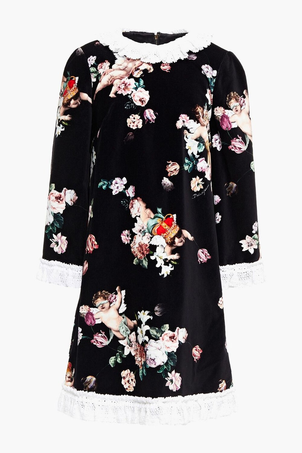 

Бархатное платье мини с принтом, отделанным крючком DOLCE & GABBANA, черный