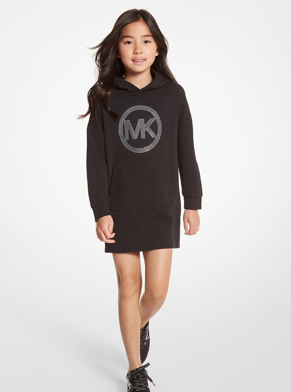 

Платье-худи из хлопка с декорированным логотипом Michael Kors, черный