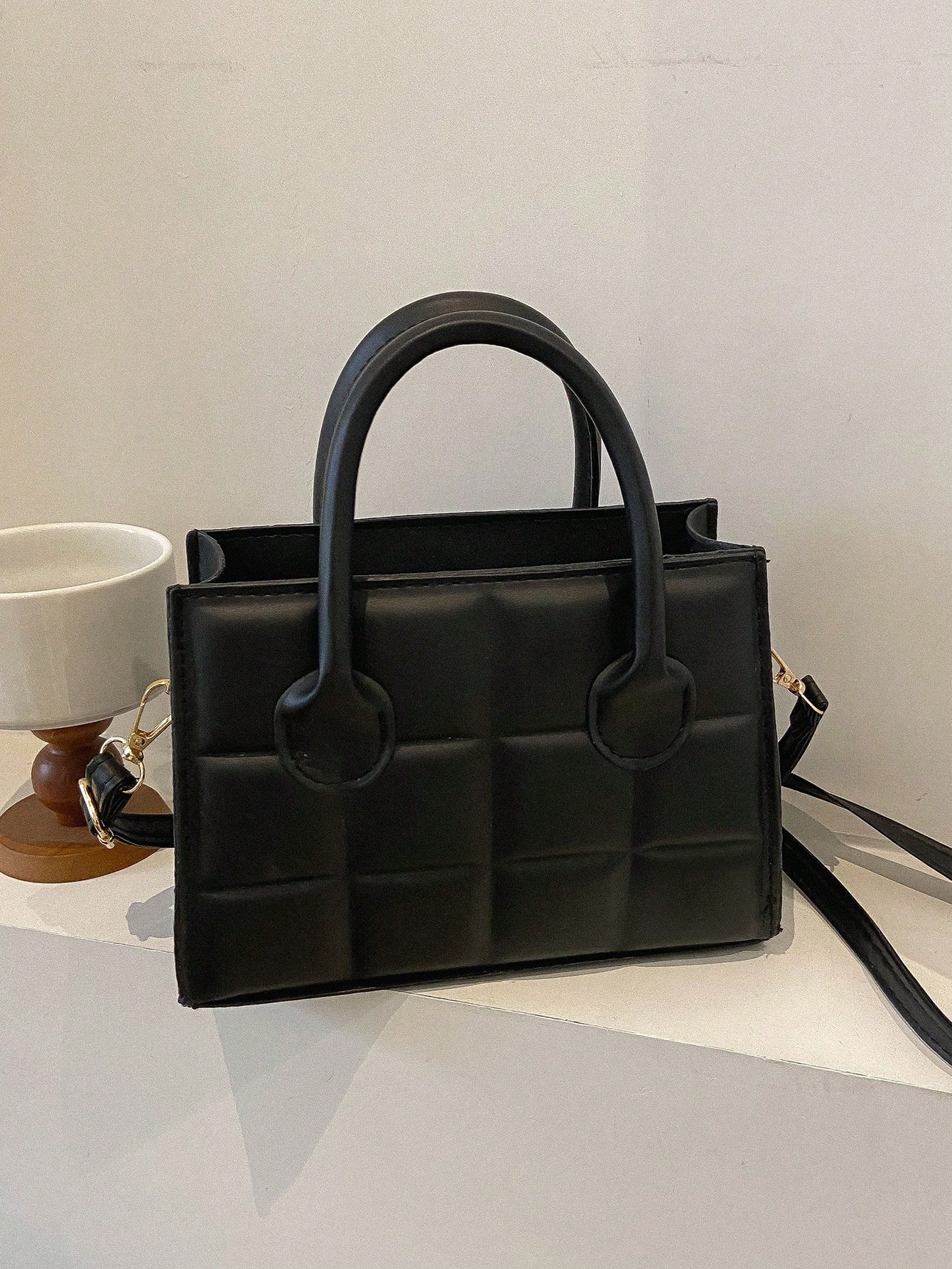 Легкая деловая повседневная квадратная сумка с двойной ручкой для девочек-подростков, черный модная однотонная сумка из искусственной кожи lingge маленькая квадратная сумка сумка на плечо женская сумка через плечо женская сумочка к