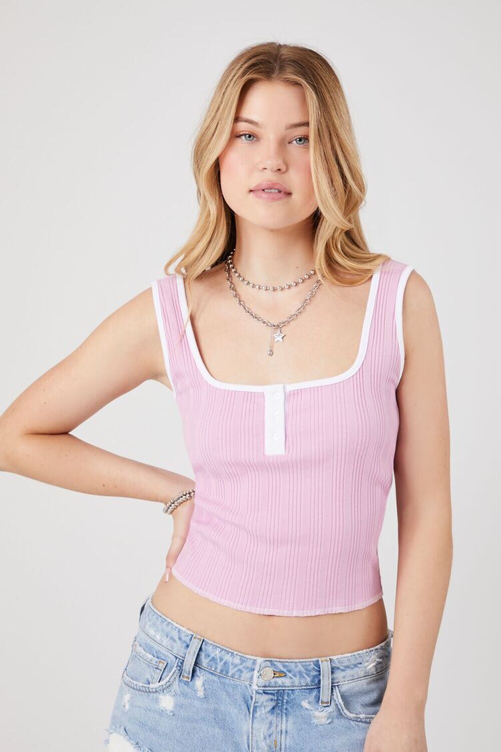 

Рубчатая майка на полупуговицах Forever 21, розовый