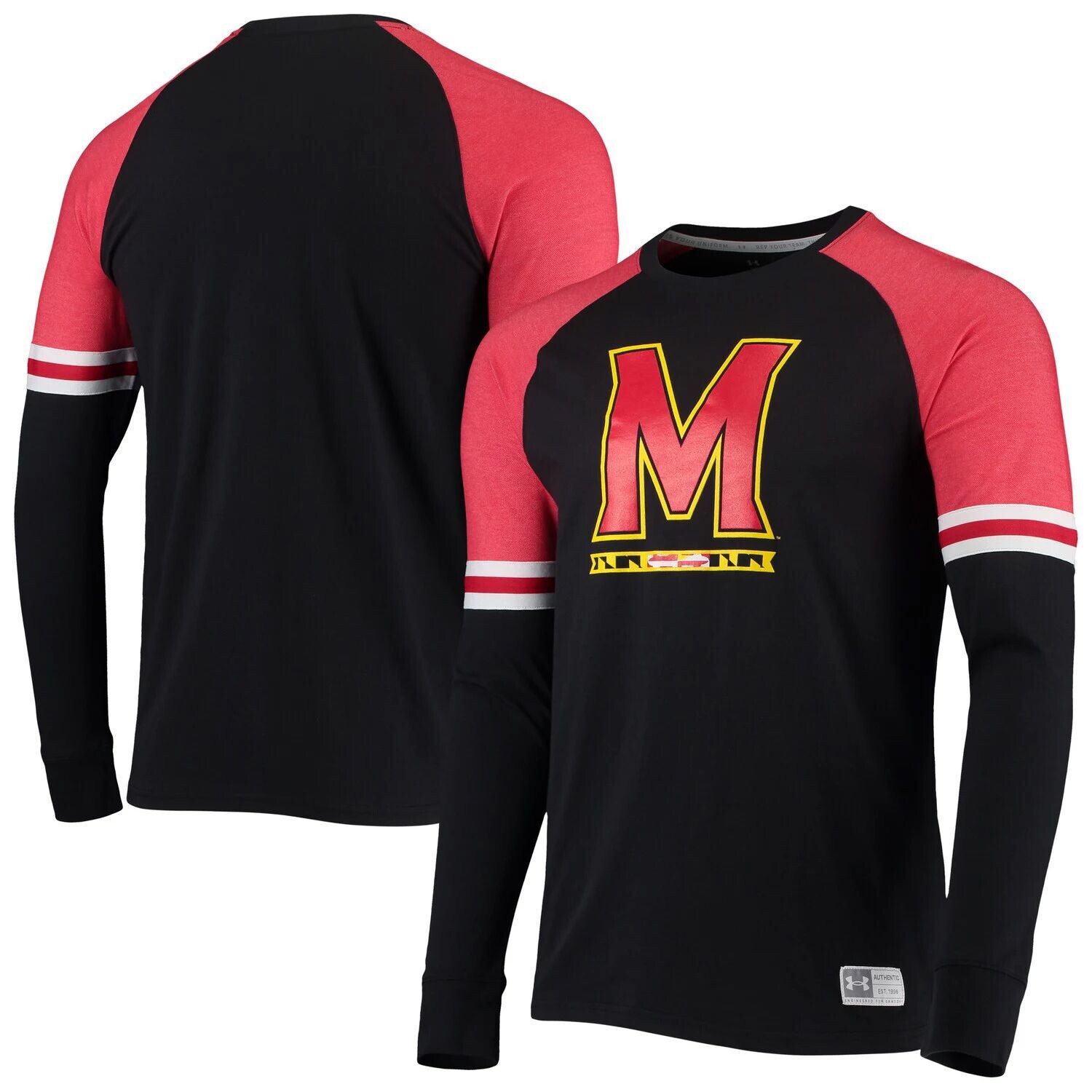 

Мужская черная/красная футболка с длинным рукавом реглан в полоску Maryland Terrapins Game Day Under Armour, Черный