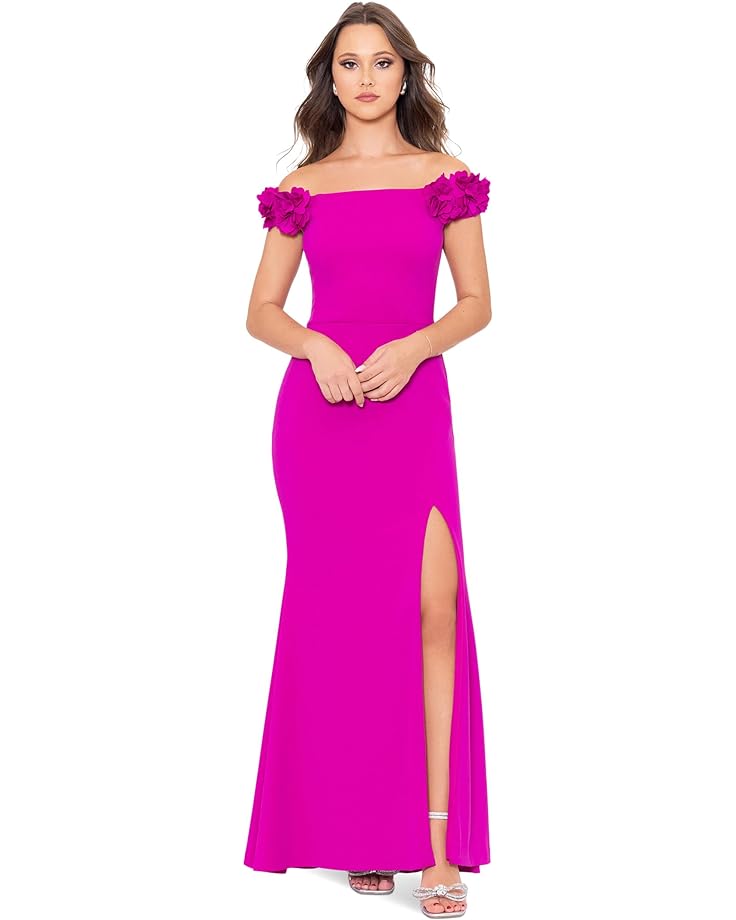 

Платье XSCAPE Long Scuba Crepe Off The Shoulder Flower, цвет New Fushia